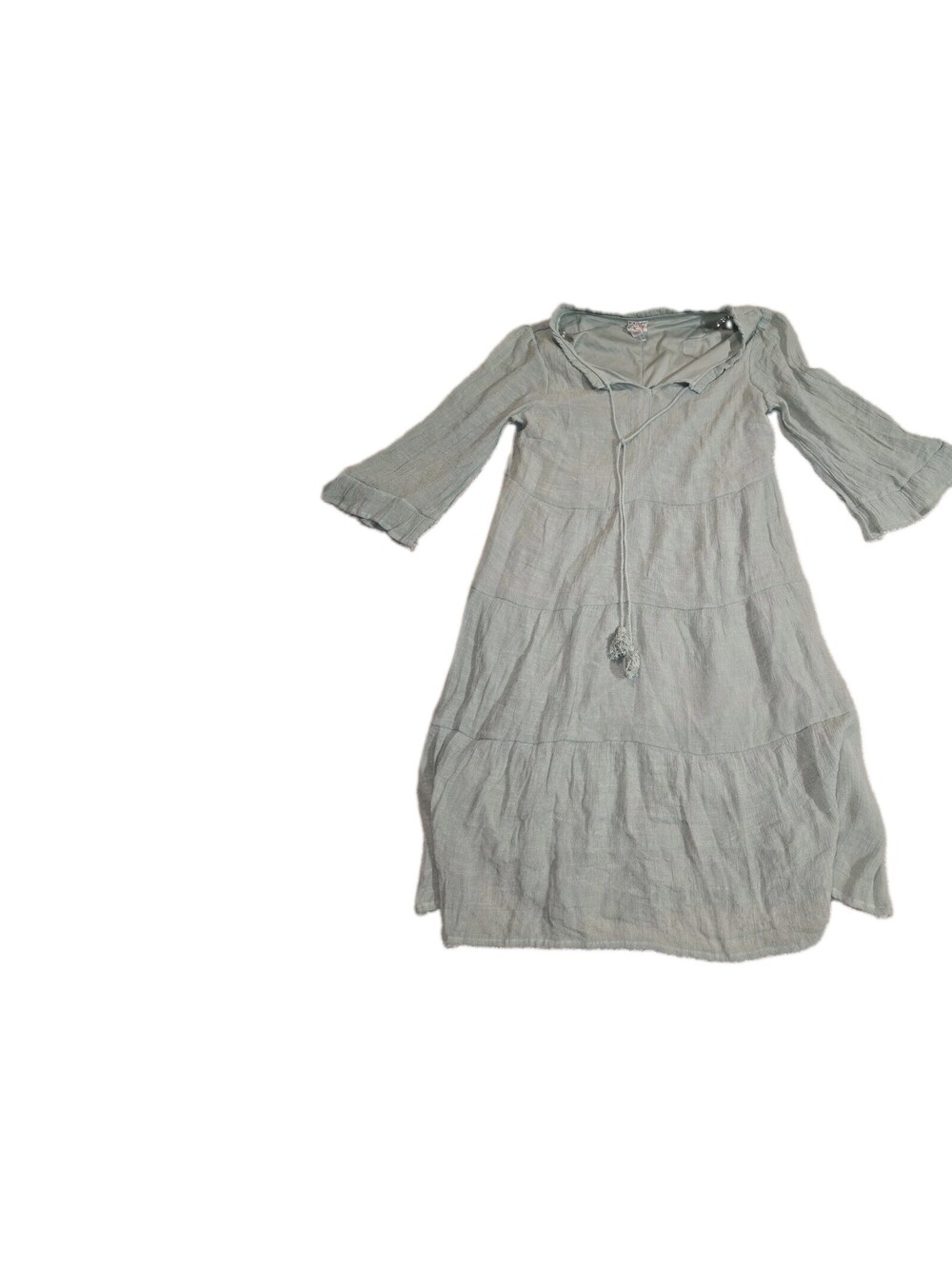 Women's Lgt Green Cotton Gauze Dress Sz M 3/4 sleeve Tiered Cottage Core...
